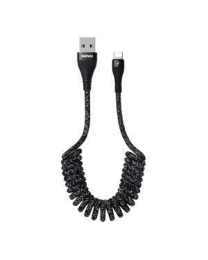 Laddkabel USB / Lightning - Elastisk spiralsladd - Svart