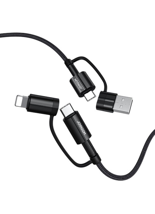 Laddkabel • Joyroom 4in1 • USB-C/USB till USB-C/lightning • QC3.0/PD 60W • 1.8m • Svart