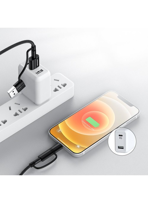 Laddkabel • Joyroom 4in1 • USB-C/USB till USB-C/lightning • QC3.0/PD 60W • 1.8m • Svart