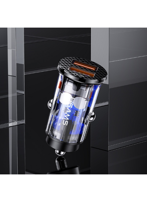 Laddare • Cigg.uttag • 2xUSB 36W QC3.0 Fast Charge • USAMS • Transparent/Blå
