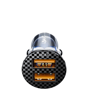 Laddare • Cigg.uttag • 2xUSB 36W QC3.0 Fast Charge • USAMS • Transparent/Blå