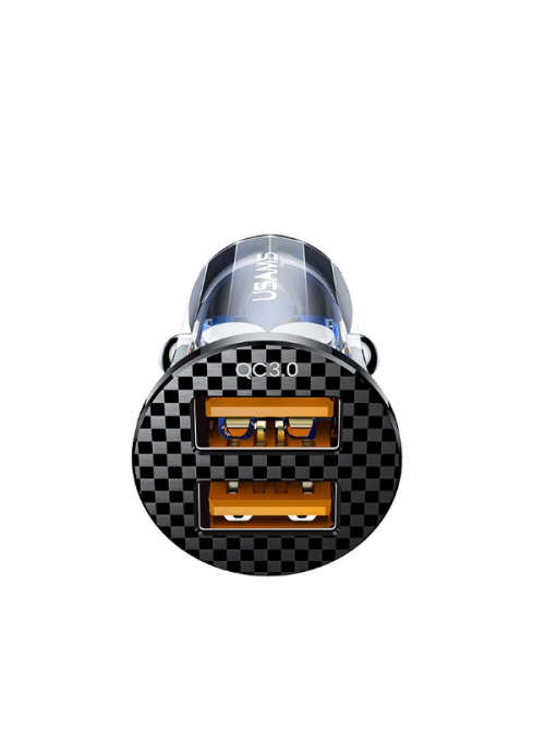 Laddare • Cigg.uttag • 2xUSB 36W QC3.0 Fast Charge • USAMS • Transparent/Blå