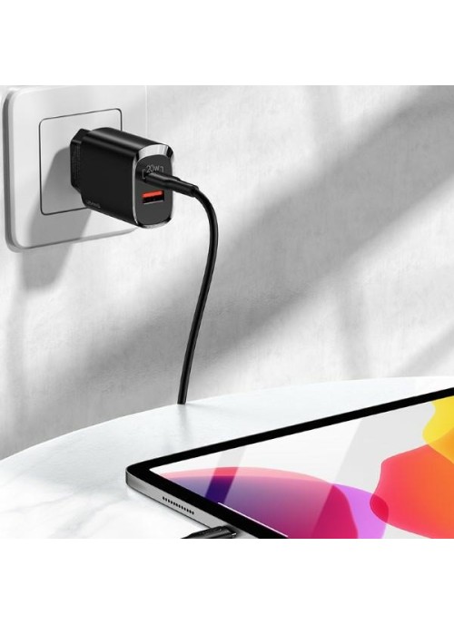 Strömadapter • 2-portar 1xUSB-C+1xUSB T35 20W • PD3.0 +QC3.0 • USAMS