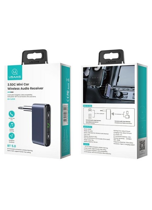Adapter Audio • Bluetooth 5.0 • 3.5mm • USAMS • Grå